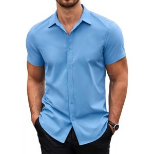 COOFANDY Chemise D'été à Manches Courtes pour Hommes Chemise d'affaires Chemise Décontractée pour Hommes Chemise Boutonnée Chemise Bleu XXXL (COOFANDY EU, neuf)