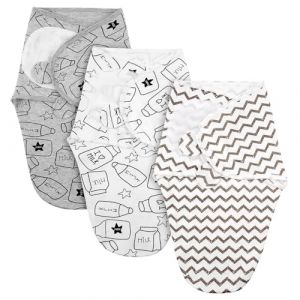 AYBUY Lot de 3 Emmaillotage B&eacute;b&eacute;,Gigoteuse D'Emmaillotage Nouveau-n&eacute; pour Gar&ccedil;on Fille 0-3 Mois,Essentiels Biologique Ajustable Sac de Couchage pour B&eacute;b&eacute;, Gris - Biberon (withchance, neuf)