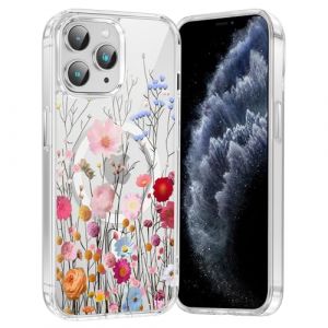 Saqmkil Coque Magn&eacute;tique pour iPhone 11 Pro 5,8", Compatible avec MagSafe, Aesthetic Motif Fleur Dessin Fille Etui, Transparente Souple Silicone Mince TPU Case Antichoc Protection Housse Cover, Rose 2 (HEILALA VANILLA, neuf)
