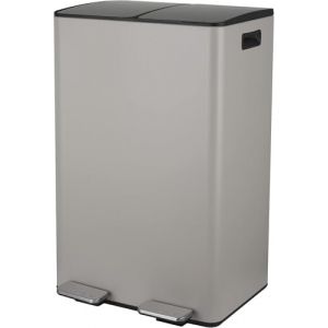 Spirella - Poubelle Tri S&eacute;lectif Cuisine Capacit&eacute; 60L (2x30L) &agrave; P&eacute;dale - Mod&egrave;le Aliya - Acier INOX Bross&eacute; - Couvercle Soft-Close - Seaux Amovibles - Poign&eacute;es Lat&eacute;rales - Design Moderne - Taupe Mat (Bath & Home, neuf)