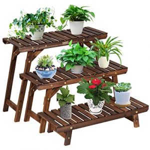 COSTWAY Étagère pour Plantes en Bois 3 Niveaux Indépendant Echelle Escalier Porte-Plante Longueur 70CM Charge 10KG par Niveau pour Jardin Terrasse Balcon (FDS GmbH, neuf)