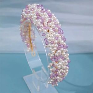 Diadème pour femme avec perles faites à la main pour bal de fin d'année, mariage, accessoires de cheveux, bandeau de bijoux violet (qichunxianhongbanrenfuzhuangdiangerenduzi, neuf)