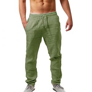 Pantalon Lin Homme Été Baggy Taille Elastique Pantalon Léger Confortable Respirant Blanc Pantaloncourt Large Décontracté Pants de Plage Fluide Uni Jogging Plage Yoga Sport (Chun-Guiyou（✿7~15 jours de livraison ✿), neuf)