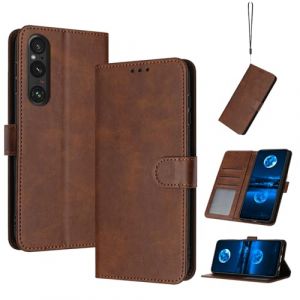 QiongniAN Coque en Cuir Compatible avec Sony Xperia 1 V,Compatible avec Sony Xperia 1 V 5G 2023 XQDQ62 XQ-DQ72 XQ-DQ54 XQ-DQ24 XQ-DQ44 &Eacute;tui pour t&eacute;l&eacute;phone &agrave; clapet Coque Brown (QiongniAn, neuf)