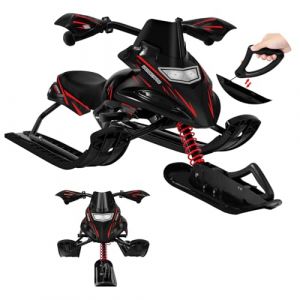 Laneetal Luge Enfant, Snowracer, Luge Bob, avec Volant, Frein et Amortisseur de Choc, Si&egrave;ge Rembourr&eacute; en PU, Cadre en Acier, Corde de Remorquage Auto-r&eacute;tractable, Noir+ Rouge (cg_europa, neuf)