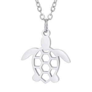 TEAMER collier tortue de mer en acier inoxydable, pendentif tortue porte-bonheur, mignon Boho &eacute;t&eacute; plage, Animal de mer, bijoux pour femmes (Collier Tortue - Argent) (TEAMER, neuf)