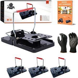 4X Piege a Rat | Piege a Souris | Taille XXL Tapette&agrave; Rat Ultra Puissante + Gants + Manuel Anti rongeurs | Attrape Souris | Pieg a Rat | Interieur-Exterieur-Piege Souris R&eacute;utilisable (TRICODPO, neuf)