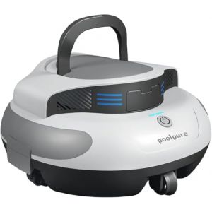 POOLPURE Robot de Piscine, Batterie 5000 mAh, Temps de Nettoyage, Double Moteur, Indicateurs LED, Fonction d&rsquo;Auto-stationnement, &Eacute;tanche IPX8, Aspirateur de Piscine sans Fil pour piscines &agrave; Fond Plat (FIRST FILTER, neuf)