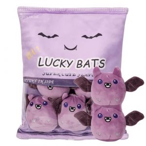 HXPLN Peluche Chauve Souris Oreiller, Peluche Kawaii Snack Oreiller, Coussin Kawaii Amovible Jouet avec Peluches Poupée, Cadeau Chauve Souris Mignon pour Filles Enfants (5 Chauves Souris Violettes) (HXPLN DIRECT, neuf)