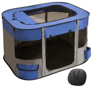 Floving Niche Portable pour Animaux domestiques 80 x 60 x 55 cm,Pliable,Rectangulaire,Niche pour Chat,Niche fermée,avec Sac de Transport (Bleu Marine) (KooMover, neuf)