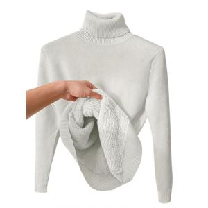 seiveini Pull &agrave; Col Roul&eacute; pour Femme Hiver Basique sous-V&ecirc;tement Pull en Tricot Chaud Doublure en Peluche &eacute;paissie Pull Femme Slim Fit Couleur Solide Pull en Maille Col Montant Chandails A Blanc XXL (BgandDesign, neuf)