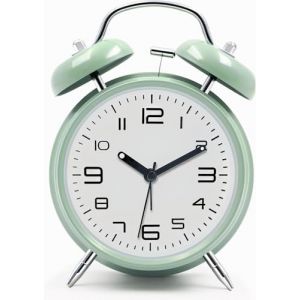 Réveil fort pour adultes dormeurs lourds, en métal de 10,2 cm, double cloche à piles, pour décoration de chambre, silencieux, sans tic-tac, vert menthe (Azyh Direct, neuf)