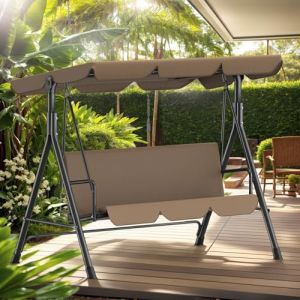 Balancelle de jardin 3 places avec toit pare-soleil réglable, coussin d'assise et structure en acier, 175 x 110 x 152 cm, banc à bascule pour jardin et terrasse, charge maximale 200 kg, convient pour (TAOKURO, neuf)