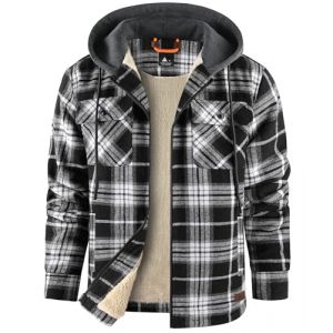 zitysport Chemise pour Homme Sherpa Polaire &agrave; Carreaux Doubl&eacute;e Veste &agrave; Capuche Doublure Manteau Veste d'hiver avec Poches Flanelle Chemise Hommes Carreaux Sweat Capuche(Noir Blanc 2XL) (Haixihui, neuf)