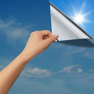 rabbitgoo Film Anti Regard Fenetre 75x200cm, Film Adhesif Effet Miroir sans Tain pour Vitre Brise Vue Fenetre Anti Chaleur Anti UV Feuille Miroir Occultant &agrave; Sens Unique Prot&eacute;ger du Soleil, Argent&eacute; (RabbitgooFR, neuf)