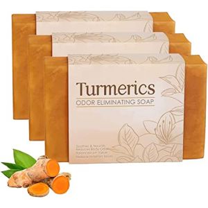 Savon &eacute;liminant les odeurs de curcuma, barre de savon au curcuma et au miel, savon &eacute;claircissant la peau au curcuma, savon naturel fait &agrave; la main pour toutes les peaux, 100 g (3 pi&egrave;ces) (MaXiaoLei, neuf)