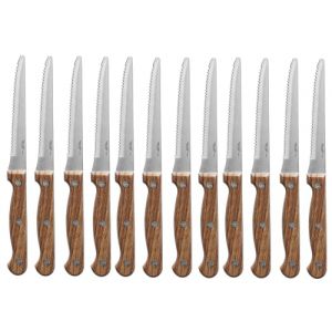 PINTINOX Prima Collection Lot de 12 couteaux à steak bout rond en acier inoxydable, manche effet bois (Casa e cucina, neuf)