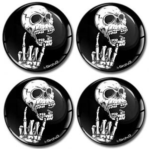 SkinoEu® 4 x 60mm Autocollant 3D Silicone Cache-Moyeu Capuchons de Centre Enjoliveurs de Roue Voiture Cache Moyeux Jante Universel Cache-Moyeux Crâne Tête De Mort Heavy Metal A 2760 (SkinoEu®, neuf)
