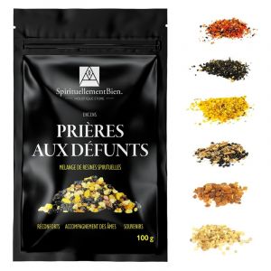 Encens Pri&egrave;res aux defunts r&eacute;sine Sacr&eacute; & Authentique en Grain 100 GR pour Fumigation Brule Parfum ou Encensoir R&eacute;confort - Accompagnement des &acirc;mes - Souvenirs - Alternative Encens Baton-Cone (Spirituellement Bien, neuf)