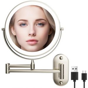 Miroir Grossissant Lumineux 1X/10X Mural Miroir Grossissant Lumineux Mural et 360°Pivotant 3 couleurs luminosité et température de couleur réglables USB Rechargeable, pour coiffeuse, salle de bain (ELIMED DRURIEL  S.R.L., neuf)