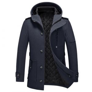 KUDORO Manteau Homme Mi-Long en Laine Chaud avec Capuche pour Hiver Trench Coat Classique Parka Pardessus Caban Slim Fit Coup-Vent Overcoat(Bleu Marin,XXL) (KUDORO, neuf)