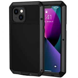 Focusor Coque pour iPhone 13 Mini, [Antichoc & Renforcé][Metallique] Incassable Solide Blindé Coque 360 degré Full Body Heavy Duty Metal Protection Case avec du Verre trempé, Noir (Focusor FR, neuf)