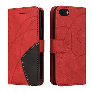 Fatcatparadise Coque pour iPhone SE 2020/iPhone 8/iPhone 7 (4,7 Pouces), Etui en Cuir PU Portefeuille Housse Magnétique und Flip Case avec Antichoc TPU, Etui à Rabat, Fentes pour Cartes (Rouge) (Fatcatparadise, neuf)
