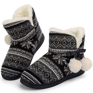 GURGER Chausson Montant Fille Enfant Peluche Hiver Chausson Fille Garçon Chaussons Bottes Bottines Fourrure Chaud Pantoufles Noir Taille 36 37 (DOSYIKES, neuf)