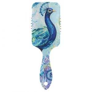 ALAZA Brosse à cheveux pagaie pour femmes et enfants, motif paon vibrant plumage avec fleurs, cachemire Gairls, brosse à cheveux démêlante, peigne à cheveux à coussin d'air pour cheveux longs, épais, (FFY Go, neuf)