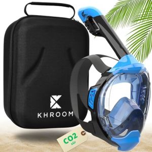 Khroom Masque de plongée en apnée pour Adultes et Enfants - Seaview Y | sans Danger au Niveau du CO2 | Masque intégral | Équipement de plongée avec Masque Complet / Easy-Breathing (L-XL Bleu+étui) (Varento, neuf)