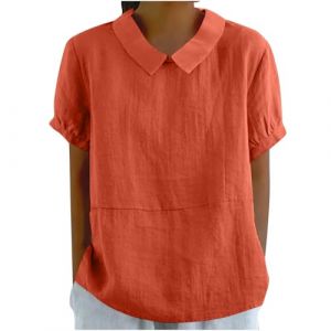 Chemisiers Et Blouses Femme Tunique en Coton Et Lin à Manches Courtes Chic Et ÉLéGant Chemises Couleur Unie Tee Shirt ÉTé Ample Haut Top à Revers LâChe Respirant Blouse Grande Taille Pas Cher Tee (asdkfh(Arriver 5 à 15 jours), neuf)