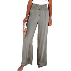 Femmes Solide Ample Jambe Droite Pantalon Taille Haute Extensible D&eacute;contract&eacute;s Pantalon Lin Femme &Eacute;t&eacute; D&eacute;contract&eacute;s Pantalons Mode Chanvre Confortable Plage R&eacute;tro (YUNIAN-Direct, neuf)