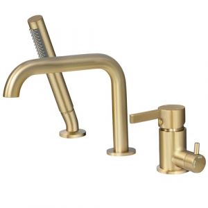SHANFO Robinet Baignoire 3 Trous, Mitigeur Baignoire 3 Trous avec Rotatif 360°, Robinetterie de Baignoire avec Douchette, Or Brossé, 11Y4OK (Kaphome, neuf)