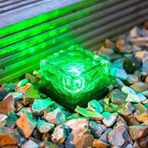 Lampe de Jardin Solaire,KINGCOO Étanche Solaire Chemin Glace Cube Roches LED Brique En Verre Pierre Paveur Jardin In-sol Décoratif Lumière du Paysage pour Chemin Route Carré Cour (Vert) (KINGCOO-Direct, neuf)