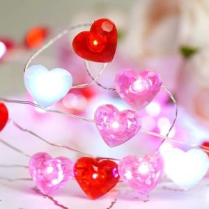 Koboko Guirlande lumineuse &agrave; LED en forme de c&oelig;ur - 2 m - 20 LED - Rouge/blanc/rose - Guirlande lumineuse d&eacute;corative pour la Saint-Valentin, mariage, anniversaire, f&ecirc;te (Lockes, neuf)