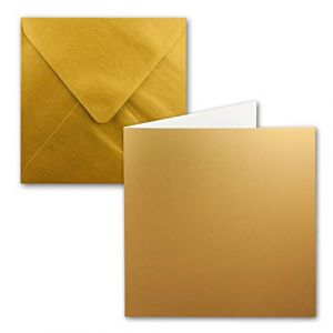 Lot de 10 cartes pliantes carrées, 15 x 15 cm, avec enveloppes, doré métallisé, collage humide, pour cartes de vœux, invitations et plus encore (GUSTAV NEUSER GmbH, neuf)