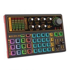 Docooler K300 Carte son en direct avec plusieurs effets de mixage DJ, modificateur de voix et lumi&egrave;re LED pour streaming, podcasting, enregistrement de jeu (SacredMusic, neuf)