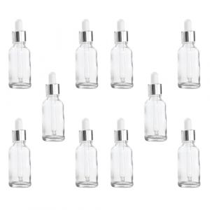VICASKY Lot de 10 Flacons Compte-Gouttes d'Huile Essentielle en Verre 30 Ml Transparents Pipette en Plastique Blanc et Anneau Argent&eacute; Distributeurs Herm&eacute;tiques Anti-Fuite pour Voyage et (Covenant of Nauru, neuf)
