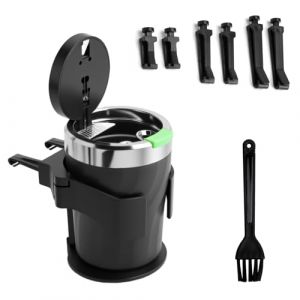 HENGBIRD cendrier voiture avec couvercle et support &ndash; Cendrier de poche LED anti-odeurs avec veilleuse et brosse de nettoyage, cendrier de voiture ignifuge de grande capacit&eacute; pour voiture, bureau (zhentailiang, neuf)