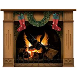 Autocollant mural Chemin&eacute;e Avec feu Br&ucirc;lant D&eacute;calcomanie Murale D&eacute;coration Bois de Chauffage Affiche Photor&eacute;aliste (Moyen No&euml;l Brun) (Black Cat Art, neuf)