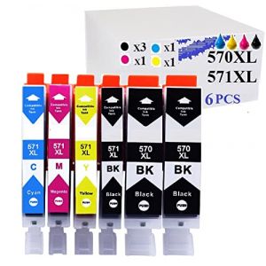 illicoencre Compatible Cartouches d'encre Remplacement pour Canon 570 XL 571 XL pour PIXMA MG5750 TS5050 MG5753 MG6850 MG6852 TS5055 TS6050 TS6051 (PGBK Noir Cyan Magenta Jaune, 6-Pack) (illicoencre, neuf)