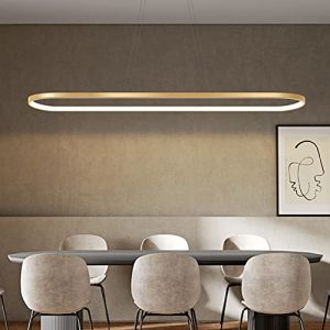 Bellastein suspension ovale lampes de bureau de table à manger, suspension LED plafonnier dimmable avec télécommande, lustre design anneau moderne (L120cm, or) (HDHAAD-US-SGHHFF, neuf)