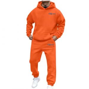Surv&ecirc;tement Homme &agrave; Capuche Ensemble Jogging Homme 2 Pi&egrave;ce Sweat Hoodies et Pantalon Jogging Track Suit Ensemble de Surv&ecirc;tement Confortable Tenue Sport Combinaison De Sport pour Gym (02 Orange, XL) (Beythetly, neuf)