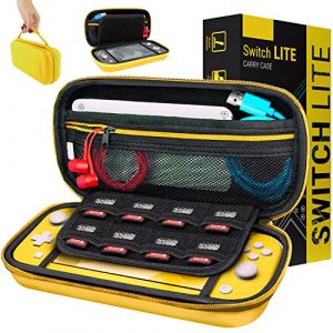 Orzly Etui pour Nintendo Switch Lite, Deluxe Housse Rigide de Rangement Zippée en Matériau Durable Anti-Choc pour la Console Nintendo Switch Lite (2019) et Ses Accessoires - Jaune (Syntiga Europe - FR, neuf)