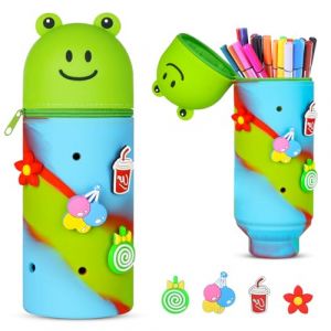 Vicloon Trousse Scolaire, Trousse Ecole 2 en 1 en Silicone Souple, Trousse à Crayons en Silicone Souple Rétractable, Trousse à Crayons Télescopique Kawaii pour Garçons Filles Etudiants (BEST-SELLER5, neuf)