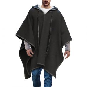 Poncho Homme Chaud Couverture &agrave; Capuche - Cape Pancho Laine Mexicain Hiver Cowboy Hippie Veste Alpaga Chic Andine Automne (JUNLEIJINGXUAN, neuf)