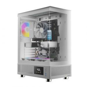 GAMDIAS Atlas E1 Boîtier PC Gamer ATX Tour Moyenne, Moniteur en Temps réel, Pré-Installation de 3 Ventilateurs ARGB 120 mm, Verre trempé sans Cadre, Évents latéraux à Fort débit d'air, Blanc (GAMDIAS, neuf)