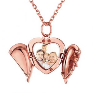 ChicSilver Collier Personnalis&eacute; Prenom Grav&eacute; Pendentif M&eacute;daillon Porte Photo Pendentif Coeur Rose Or Argent Cha&icirc;ne Rose Gold Ajustable 22+2"(55+5cm) Cadeau Maman Femme Fille Anniversaire (KACY-EU, neuf)