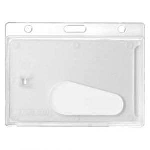 Porte-carte avec trou oblong, Porte-badge transparent horizontal en plastique rigide, Pochettes pour cartes d&rsquo;identification et badge (Karteo, neuf)