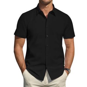 J.VER Chemise à manches courtes pour homme - Protection contre les taches - Coupe droite - Chemise d'été stretch - Chemise formelle pour fille - Loisirs et affaires, Noir, L (J.Ver EU, neuf)
